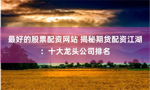 最好的股票配资网站 揭秘期货配资江湖：十大龙头公司排名